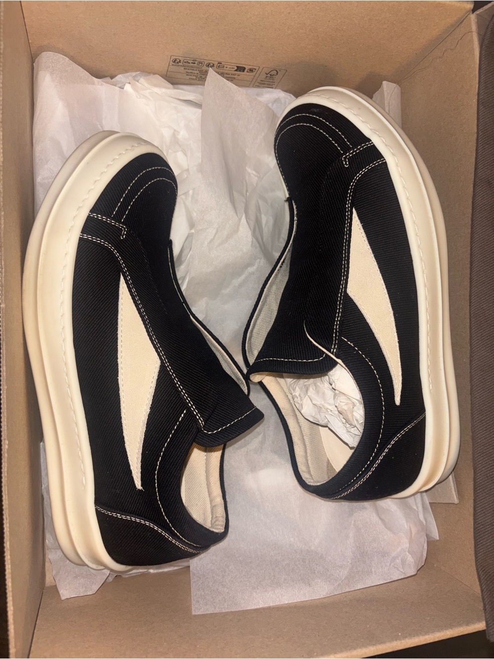 Rick Owens Black & Cream Slip-On Sneakers